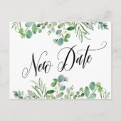 Elegant Eucalyptus New Date Postponed Weddenschap Briefkaart (Voorkant)