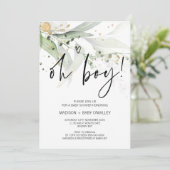 Elegant Eucalyptus Oh Boy Baby shower Party Kaart (Staand voorkant)