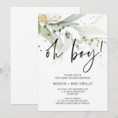 Elegant Eucalyptus Oh Boy Baby shower Party Kaart (Voorkant / Achterkant)