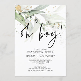 Elegant Eucalyptus Oh Boy Baby shower Party Kaart