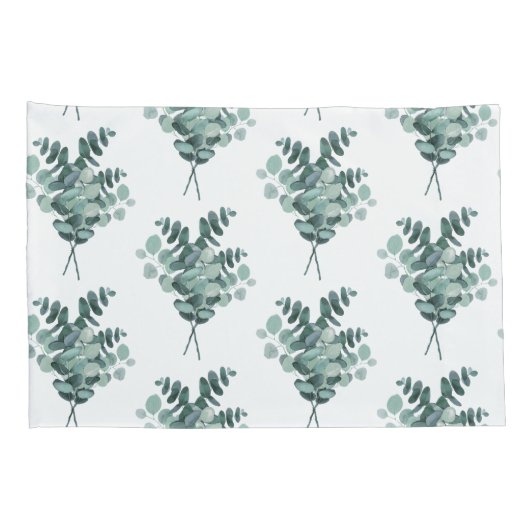 Elegant Eucalyptus Patroon Wit Groen Standaard Kussensloop (Achterkant-Rechts)