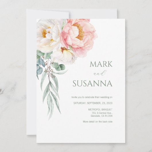 Elegant Eucalyptus Peonies Weddenschap Kaart (Voorkant)