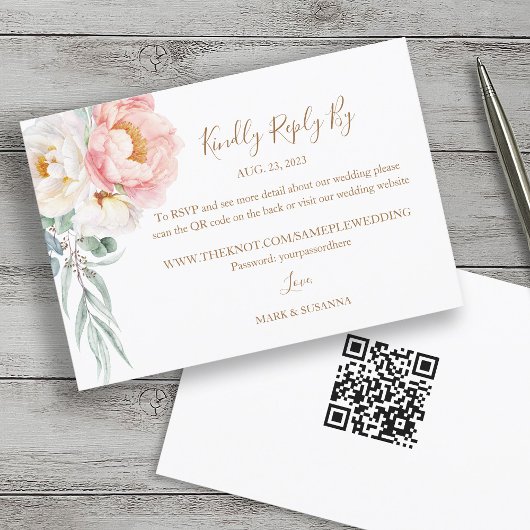 Elegant Eucalyptus Peonies Wedding RSVP (QR-code)
