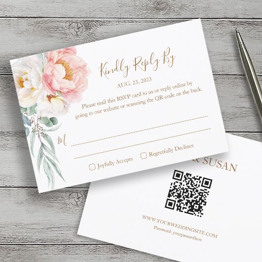Elegant Eucalyptus Peonies Wedding RSVP (QR-code)