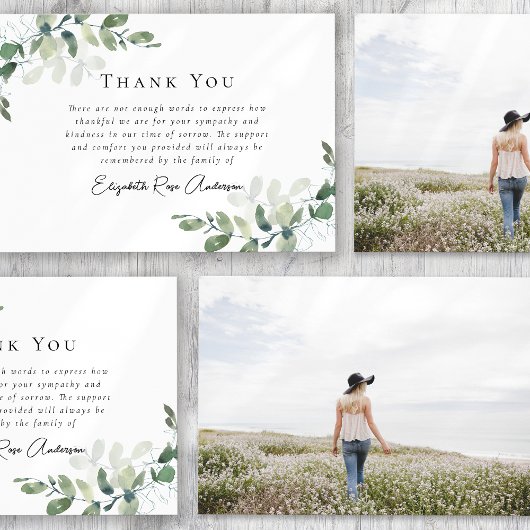 Elegant Eucalyptus Photo Funeral Thank You Notitiekaartje