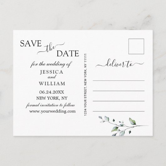 Elegant Eucalyptus PHOTO Weddenschap Save the Date Aankondigingskaart (Achterkant)