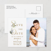 Elegant Eucalyptus PHOTO Weddenschap Save the Date Aankondigingskaart (Voorkant / Achterkant)