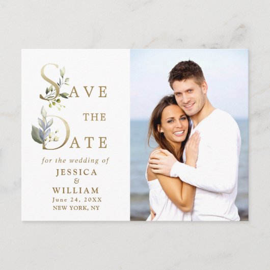 Elegant Eucalyptus PHOTO Weddenschap Save the Date Aankondigingskaart (Voorkant)