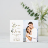 Elegant Eucalyptus PHOTO Weddenschap Save the Date Aankondigingskaart (Staand voorkant)