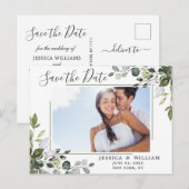 Elegant Eucalyptus PHOTO Weddenschap Save the Date Aankondigingskaart (Voorkant / Achterkant)