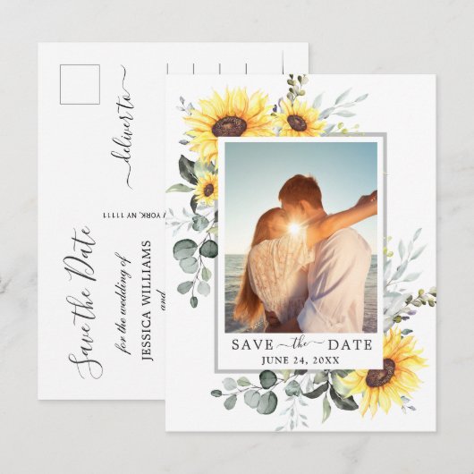 Elegant Eucalyptus PHOTO Weddenschap Save the Date Aankondigingskaart (Voorkant / Achterkant)