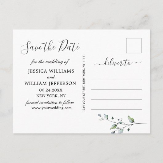 Elegant Eucalyptus PHOTO Weddenschap Save the Date Aankondigingskaart (Achterkant)