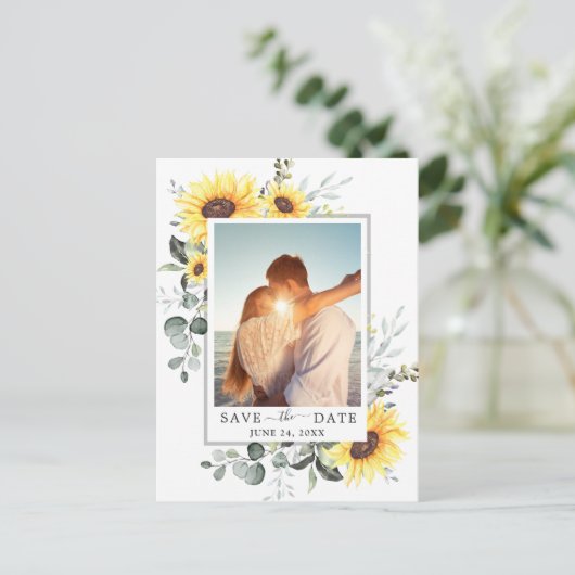 Elegant Eucalyptus PHOTO Weddenschap Save the Date Aankondigingskaart (Staand voorkant)