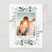 Elegant Eucalyptus PHOTO Weddenschap Save the Date Briefkaart (Voorkant)