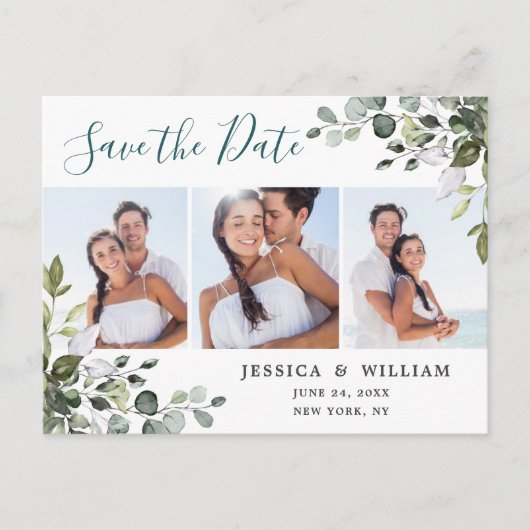 Elegant Eucalyptus PHOTO Weddenschap Save the Date Briefkaart (Voorkant)