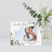 Elegant Eucalyptus PHOTO Weddenschap Save the Date Briefkaart (Staand voorkant)