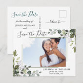 Elegant Eucalyptus PHOTO Weddenschap Save the Date Briefkaart (Voorkant / Achterkant)