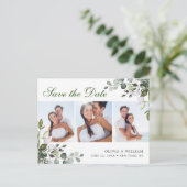 Elegant Eucalyptus PHOTO Weddenschap Save the Date Briefkaart (Staand voorkant)