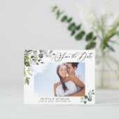Elegant Eucalyptus PHOTO Weddenschap Save the Date Briefkaart (Staand voorkant)