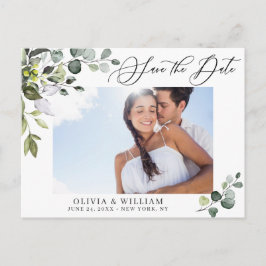 Elegant Eucalyptus PHOTO Weddenschap Save the Date Briefkaart