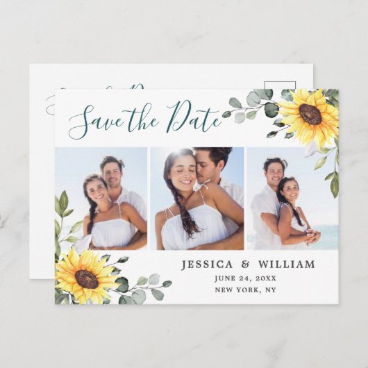 Elegant Eucalyptus PHOTO Weddenschap Save the Date Briefkaart (Voorkant / Achterkant)