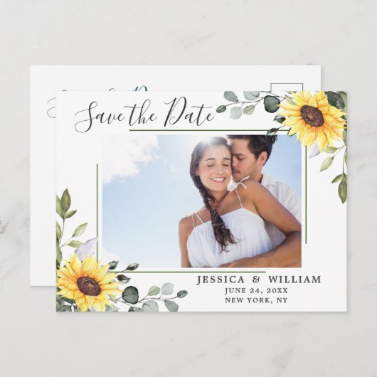 Elegant Eucalyptus PHOTO Weddenschap Save the Date Briefkaart (Voorkant / Achterkant)