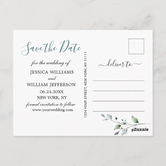 Elegant Eucalyptus PHOTO Weddenschap Save the Date Briefkaart (Achterkant)