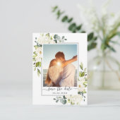 Elegant Eucalyptus PHOTO Weddenschap Save the Date Briefkaart (Staand voorkant)