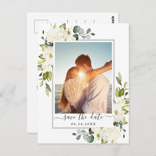 Elegant Eucalyptus PHOTO Weddenschap Save the Date Briefkaart (Voorkant / Achterkant)