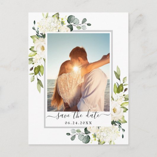 Elegant Eucalyptus PHOTO Weddenschap Save the Date Briefkaart (Voorkant)