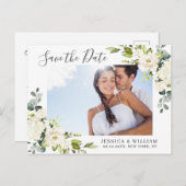 Elegant Eucalyptus PHOTO Weddenschap Save the Date Briefkaart (Voorkant / Achterkant)