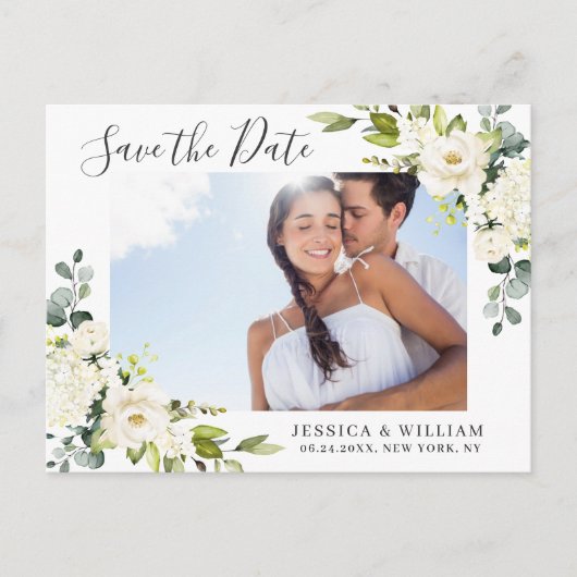 Elegant Eucalyptus PHOTO Weddenschap Save the Date Briefkaart (Voorkant)