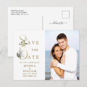 Elegant Eucalyptus PHOTO Weddenschap Save the Date Briefkaart (Voorkant / Achterkant)