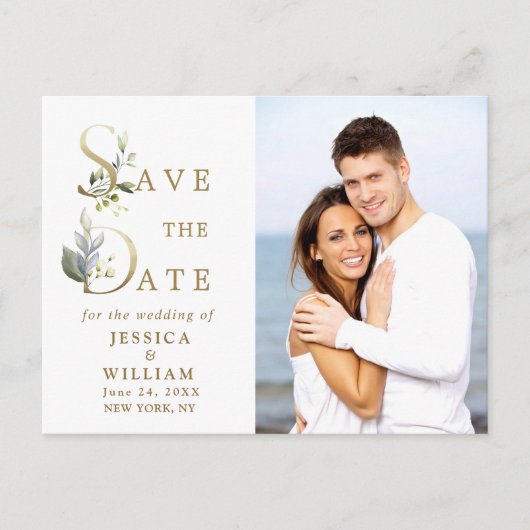 Elegant Eucalyptus PHOTO Weddenschap Save the Date Briefkaart (Voorkant)