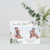 Elegant Eucalyptus PHOTO Weddenschap Save the Date Briefkaart (Staand voorkant)
