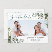 Elegant Eucalyptus PHOTO Weddenschap Save the Date Briefkaart (Voorkant / Achterkant)
