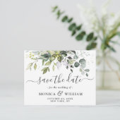 Elegant Eucalyptus PHOTO Weddenschap Save the Date Briefkaart (Staand voorkant)