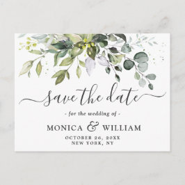 Elegant Eucalyptus PHOTO Weddenschap Save the Date Briefkaart
