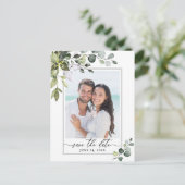 Elegant Eucalyptus PHOTO Weddenschap Save the Date Briefkaart (Staand voorkant)
