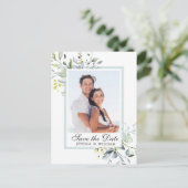 Elegant Eucalyptus PHOTO Weddenschap Save the Date Briefkaart (Staand voorkant)