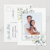 Elegant Eucalyptus PHOTO Weddenschap Save the Date Briefkaart (Voorkant / Achterkant)