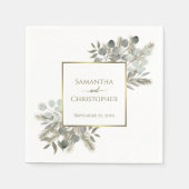 Elegant Eucalyptus & Pine Gold & Sage Weddenschap Servet (Voorkant)