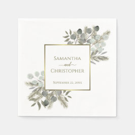 Elegant Eucalyptus & Pine Gold & Sage Weddenschap Servet