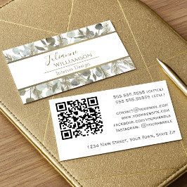 Elegant Eucalyptus & Pine Sage & Gold QR-code Visitekaartje