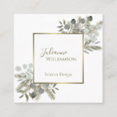 Elegant Eucalyptus & Pine Sage Green & Gold Vierkante Visitekaartje (Voorkant)