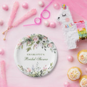 Elegant Eucalyptus Pink Blush Roses Bridal Shower Papieren Bordje (Feest)