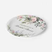 Elegant Eucalyptus Pink Blush Roses Bridal Shower Papieren Bordje (Gekanteld)