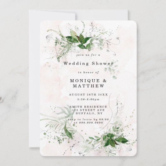 Elegant Eucalyptus Pink Wedding Shower uitnodigen (Voorkant)