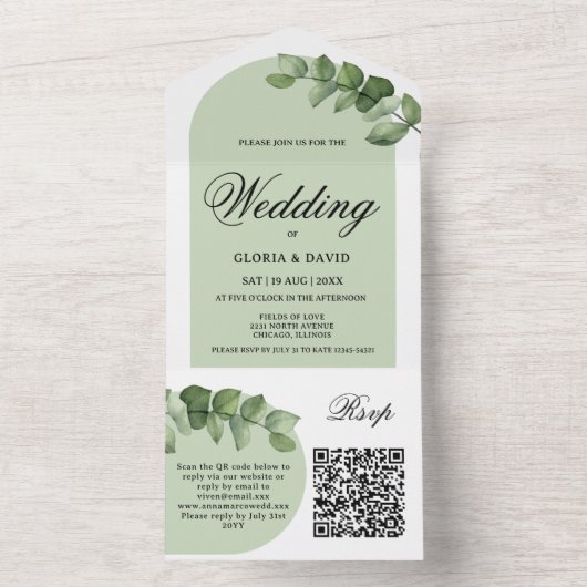 Elegant Eucalyptus QR-code in één uitnodiging (Binnen)