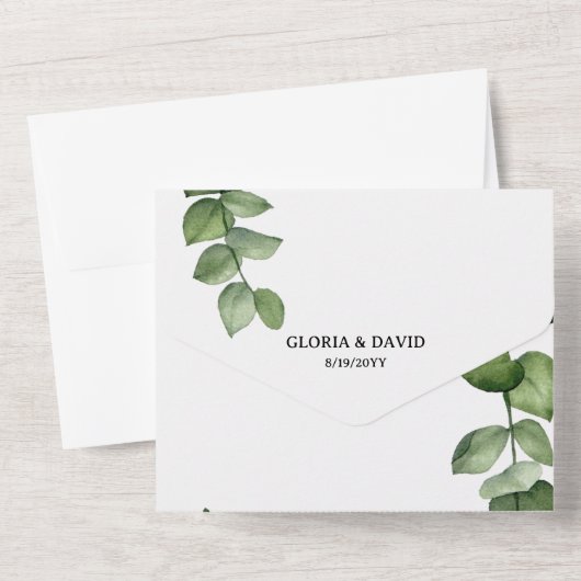 Elegant Eucalyptus QR-code in één uitnodiging (Achterkant)